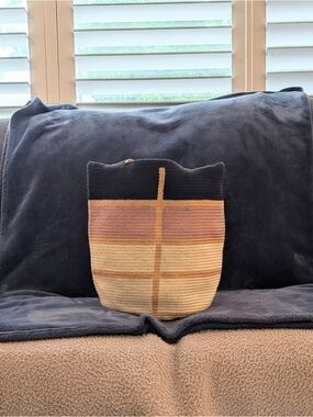 Handwoven Striped Basket Tote in Black, Tan & Brown